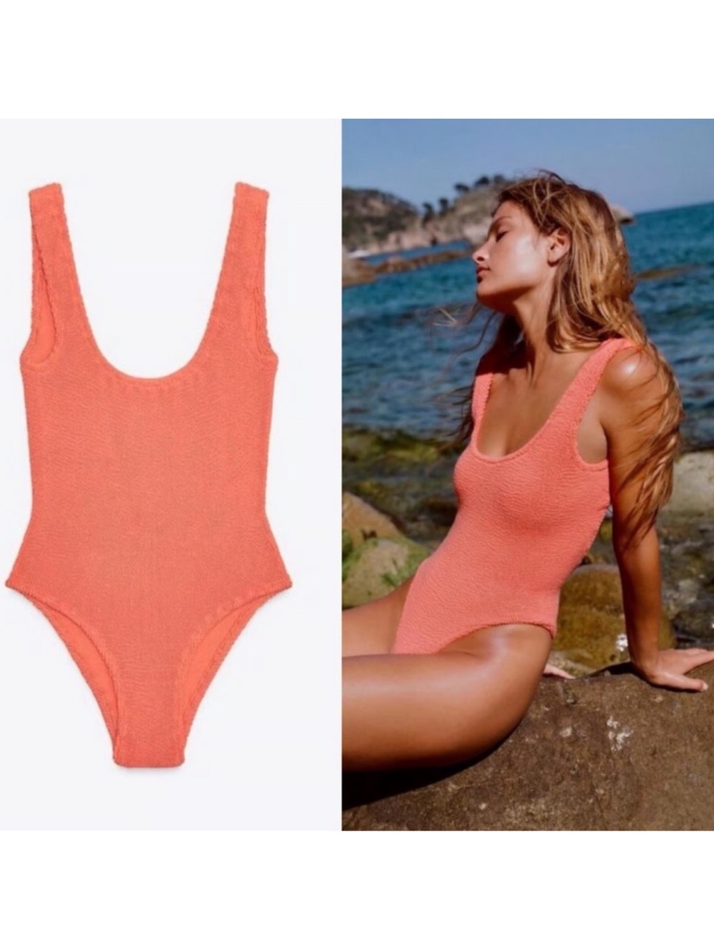 Zara NWT Bright Orange VIRAL Stretch One Piece Bathing Suit Women's Size Medium